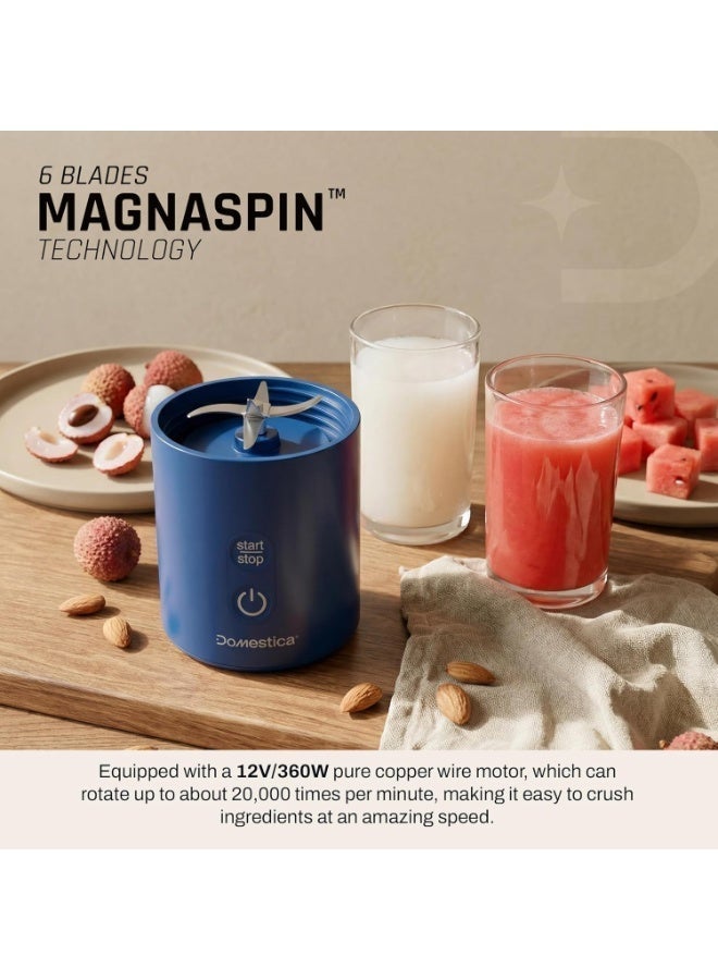 Domestica Blendö Portable Blender for Smoothie and Juices | Portable Juicer Mixer Blender for Fruits with 6-Blade Ice Crushing, 180000 RPM Motor | Compact Mixer Grinder | BPA-Free 500ml Blue - Image 5